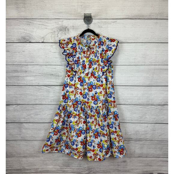 entro Dresses & Skirts - Entro Women's White Blue Floral Sleeveless Tiered Midi Dress Size Medium